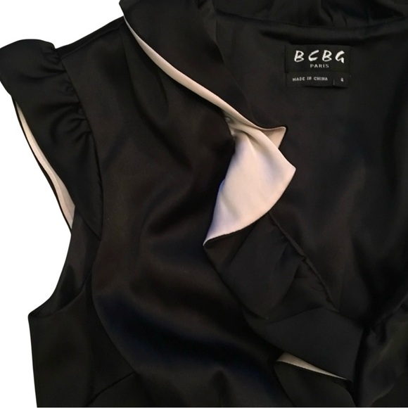 NWT BCBG PARIS BLACK AND CREAM RUFFLED COCKTAIL DRESS SIZE 8 - Picture 5 of 15